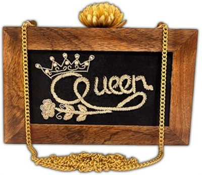 Maresse Brown, Gold Shoulder Bag Women's Bridal Ethnic Clutch | Handmade Embroidered Hardcase Bag for Weddings