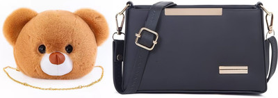 Nappmall Brown, Black Shoulder Bag Cute Teddy Bear Faux Fur side bags Crossbody Plush Purse Chain Shoulder handbags(Pack of 2)