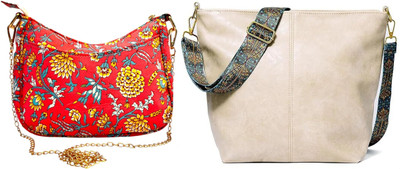 Dakota Beige, Pink Sling Bag STYLISH PU LEATHER BAGS ALONG WITH SLING FOR WOMENS(Pack of 2)