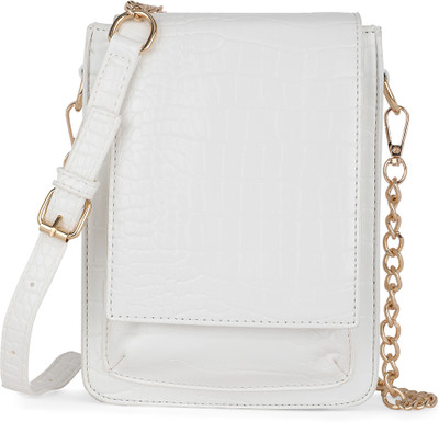 Globus White Sling Bag Women White Animal Effect Small Rectangular Party Sling Bag