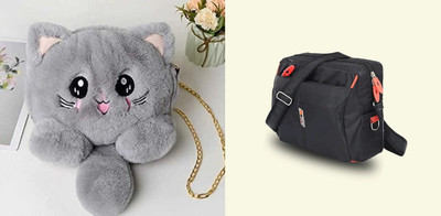 Nappmall Black, Black Sling Bag Nylon Sling bag for Men Cross Body Business Messenger one Side Bag(Pack of 2)