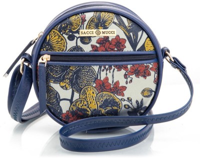 Sacci Mucci Blue Sling Bag Round Round Sling Bag, Printed Sling Bag, Crossbody Bag-orchid