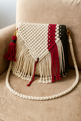 Sajida art Multicolor Sling Bag Multi-colour Handmade Macrame Sling Bag with Tassels – Boho Chic Crossbody Purse