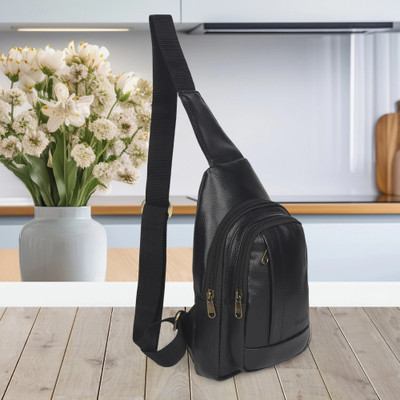 Glacier Black Sling Bag Crossbody sling bag, Slim Vegan Leather Sling Bag, Passport, Office, Travel Bag