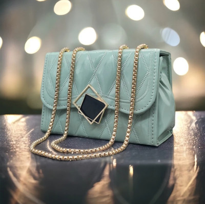 Shoomi Green Sling Bag luxury women's handbag with Gold handle and adjustable strap