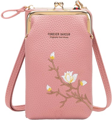 MOMISY Pink Sling Bag Mobile Bag Embroidery