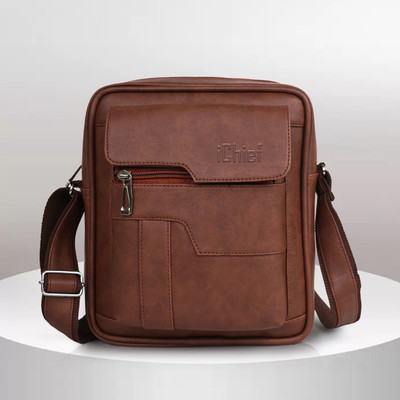 ICHIEF Tan Sling Bag Draper Shoulder/Cross Body Bag/Unisex Sling Bag with Padded Tab Compartment