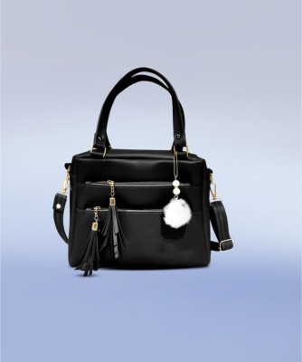 Shara Fashion Black Sling Bag black pom pom o_15