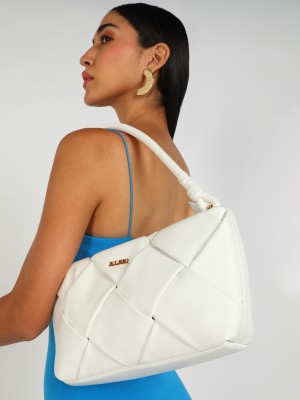 KLEIO White Shoulder Bag Vegan Weaved Shoulder Handbag