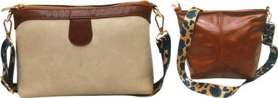 Dakota Beige, Brown Sling Bag Stylish Crossbody Bag with Dark Blue Belt For Girls & Women(Pack of 2)