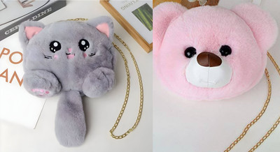 Nappmall Grey, Pink Sling Bag Women Shoulder Bag Cute Soft & Fluffy Teddy Bear Sling Bag | Side Bags(Pack of 2)