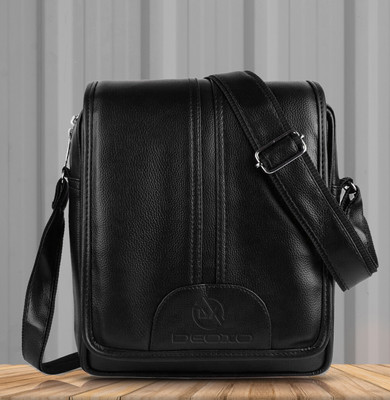 DEOXO Black Sling Bag Men Sling Bag PU Synthetic Leather Men's Sling Bag Cross Body Travel