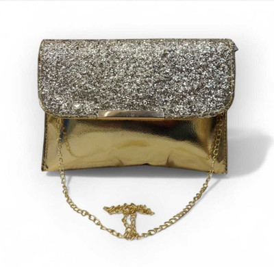G GLAMORA Gold Sling Bag Partywear Sparkle Sling Bag/Clutch For Women & Girls