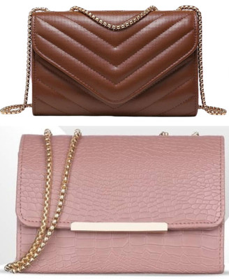 Bag ward Brown, Pink Sling Bag Stylish Fancy Unique Design Sling Bag For Women's/Girls(Pack of 2)