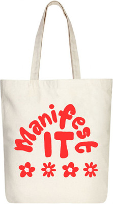 TRENDY TEXTURES ENTERPRISES Beige Tote Manifest It Printed Cotton Canvas Tote Bag Shopping & College Bag