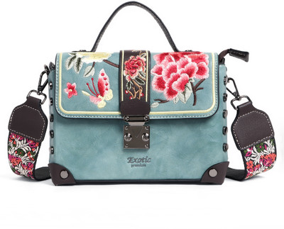 Exotic Blue Sling Bag Embroidery Design Boxy type Shoulder Bag
