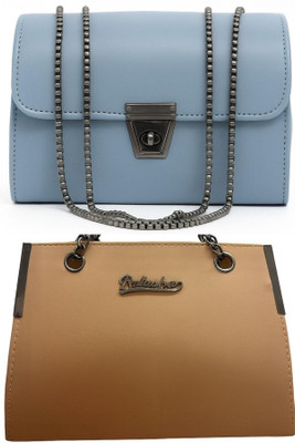 Yari Blue, Tan, Tan Sling Bag Stylish Forever Young Sling Bag For Women And Girls(Pack of 2)