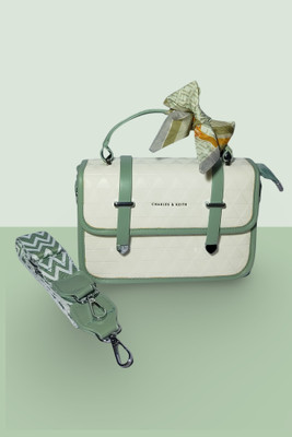 ASKA Green Sling Bag Mint Green - White Sling Bag with Embossed Pattern & Chevron Strap