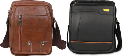 Blowzy Tan, Black Sling Bag Cross Body Travel Office Business Messenger One Side Men & Women Sling Bag(Pack of 2)