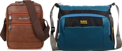 Blowzy Tan, Blue, Black Sling Bag Cross Body Travel Office Business & College Messenger One Side Multi Pockets(Pack of 2)
