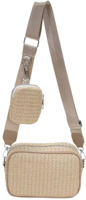 ITALISH Gold Sling Bag Women Jute Crossbody Sling Bag with Adjustable Strap & Lightweight