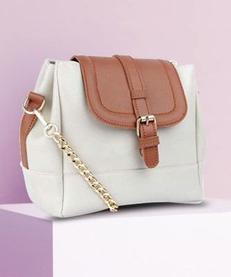 Dotiq White Sling Bag Stylish Fancy Unique Design Hobo Shoulder Crossbody Daytrip Slingbag For Women