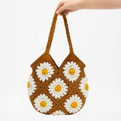 Anayra International Brown Tote Handmade Crochet Tote Bag – Boho Shoulder Purse for Women, Stylish & Durable