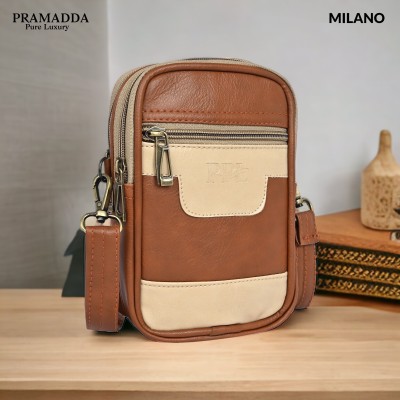 Pramadda Pure Luxury Tan Sling Bag Milano Leather Mobile Sling Bag For Men Travel Side Crossbody Mini Messenger