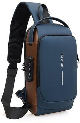 Balaji Guru Blue Sling Bag Waterproof Blue & Brown Anti-Theft PU Sling Bag for Men & Women