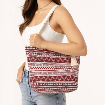 CROP MOON Red, White Tote Korean Tote Bag Aesthetic Corduroy Canvas Handbag for Women