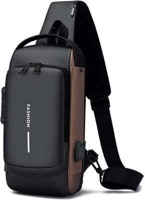 ELECTRO WOLF Black, Gold Sling Bag Waterproof AntiTheft Polyester Slim Leisure Travel Crossbody/Chest/Shoulder Bag