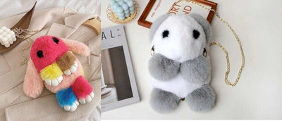 Nappmall Multicolor, Grey Sling Bag Soft Rabbit Cross body & Hand Bag/Plush Bunny Shoulder Bag For Kids|Girls(Pack of 2)