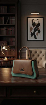 Harmi collection Green Satchel Stylish Two-Tone PU Leather Handbag for Women with Shoulder Strap – Teal & Tan