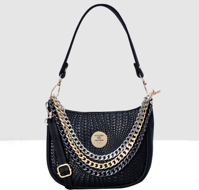 ESBEDA Black Sling Bag Woven Embossed Mini Sling Bag