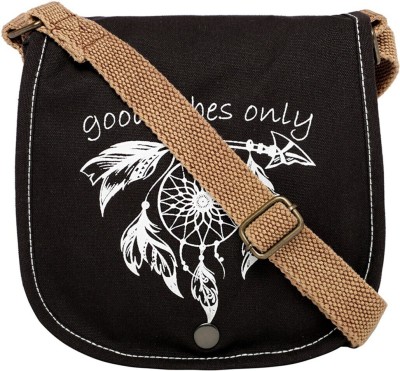 The House of Tara Black Sling Bag Printed Canvas Saddle Sling Bag