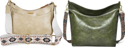 Dakota Green, Beige Sling Bag STYLISH PU LEATHER BAGS ALONG WITH SLING FOR WOMENS(Pack of 2)