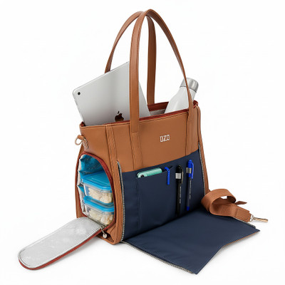 OZO Brown Tote Office Handbag with Laptop Sleeve & Lunch Box Compartment
