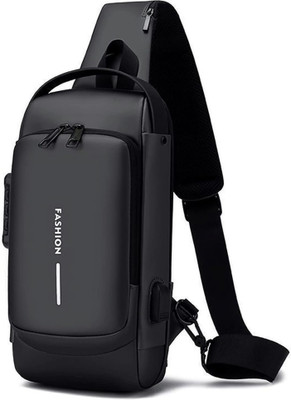 ELECTRO WOLF Black Sling Bag Waterproof AntiTheft Polyester Slim Leisure Travel Crossbody/Chest/Shoulder Bag