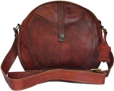 Madosh Brown Sling Bag Women Leather Crossbody Sling Bag Shoulder Purse Organized Brown Small Round Bag