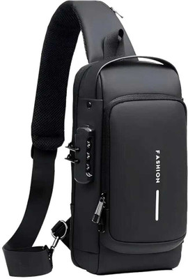 SS Collection Black Shoulder Bag Waterproof Polyester Slim Unisex Crossbody Sling Bag Chest Backpack Shoulder Bag