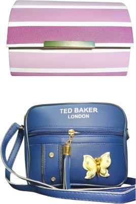 SM COLLECTZ Multicolor Sling Bag Style Synergy Combo - Purple Striped Sling & London Baker Blue Leather Sling(Pack of 2)