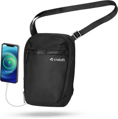 CRALOFT Black Sling Bag Sling Bag for Men & Women, Chest Side Bag Fanny Pack with USB Port Travel Bag S7