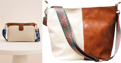 Dakota Beige, White, Brown Sling Bag Stylish Crossbody Bag with Sky Blue Belt For Girls & Women(Pack of 2)