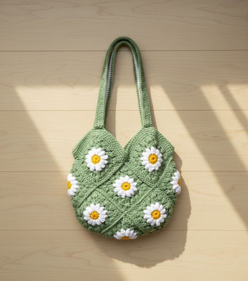 MajesticHands Multicolor Sling Bag Green Handmade Crochet Bag for Women Boho Shoulder Purse,Stylish & Durable