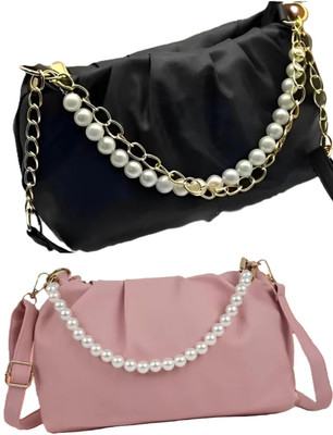 RANDAM Black, Pink Sling Bag PU - Leather Tote Bag for Women Female Large Capacity Shoulder Bag Handbags.(Pack of 2)