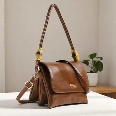 Exotic Brown Sling Bag Premium PU Leather with Intricate Embossed Pattern