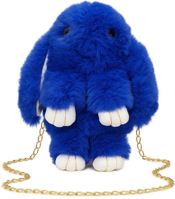 NSPL Blue Sling Bag Soft Fur Rabbit Crossbody Bag