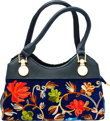RCE Multicolor, Blue Shoulder Bag Embroidered Velvet Sling Handbag – Floral Ethnic Purse with sling strap, Blue