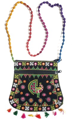 LASSIE Black Sling Bag Ethnic Rajasthani Traditional Jaipuri Handmade Embroidery Sling Bag For Women