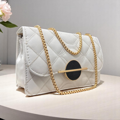 Bliss White Sling Bag White circle lock chain handle stylish crossbody slingbag women